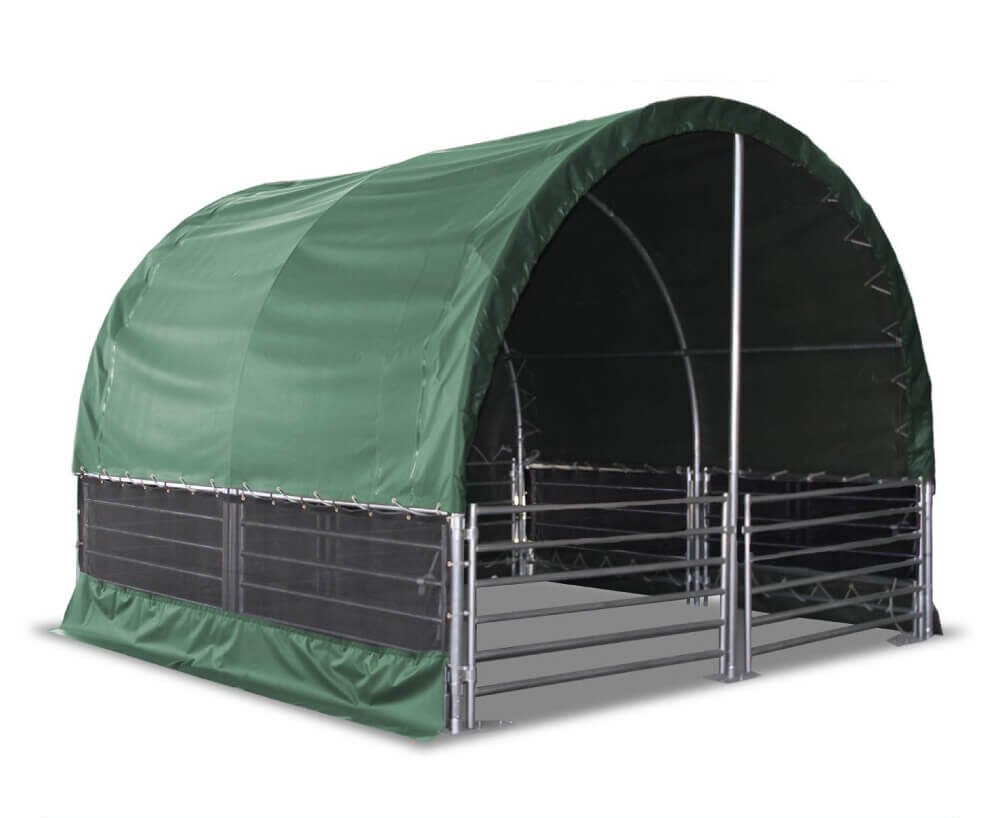 13ft x 13ft x 10ft Livestock Shelter with net sides (Green)